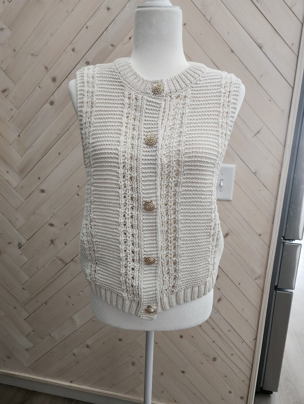 Classic Cream Knit Button-Front Sweater Vest